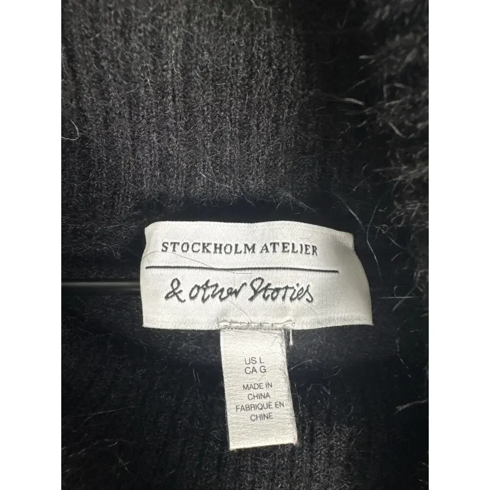 & Other Stories Alpaca/Wool Blend Knit Turtleneck Sweater Mini Dress - Black L - Picture 3 of 8